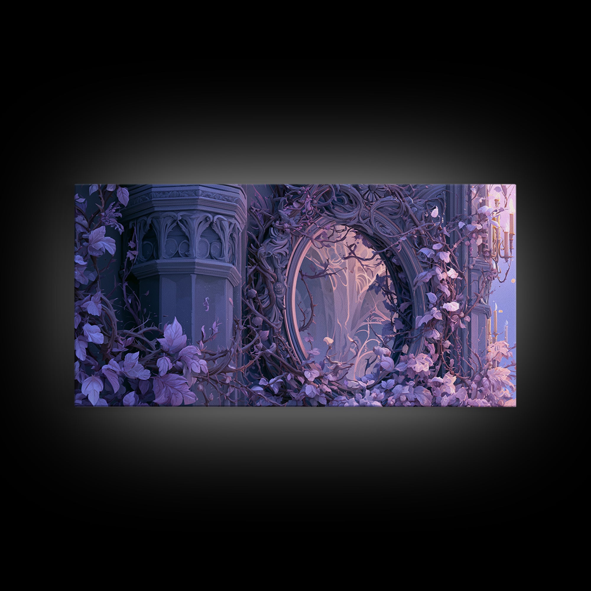 Magic Mirror Framed by Vines and Thorns Framed Canvas Print, Fairy Tale Art, Art Prints, Living Room Decor, Fine Art, Storybook, FTA-2x1-33