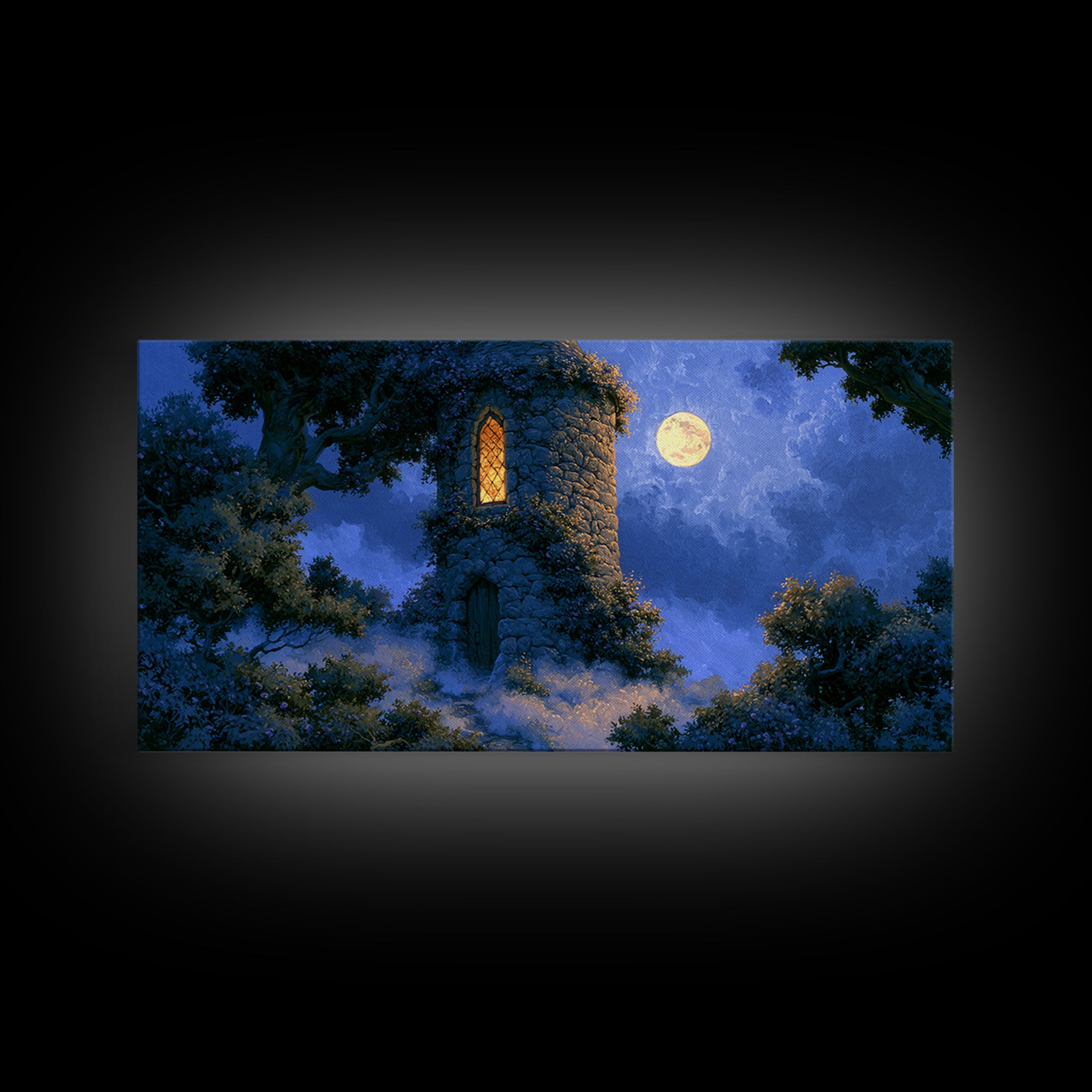 Rose Covered Tower Canvas Print, Fairy Tale Art, Wall Art, Living Room Decor, Oil Painting, Storybook, Printable Art, FTA-2x1-62