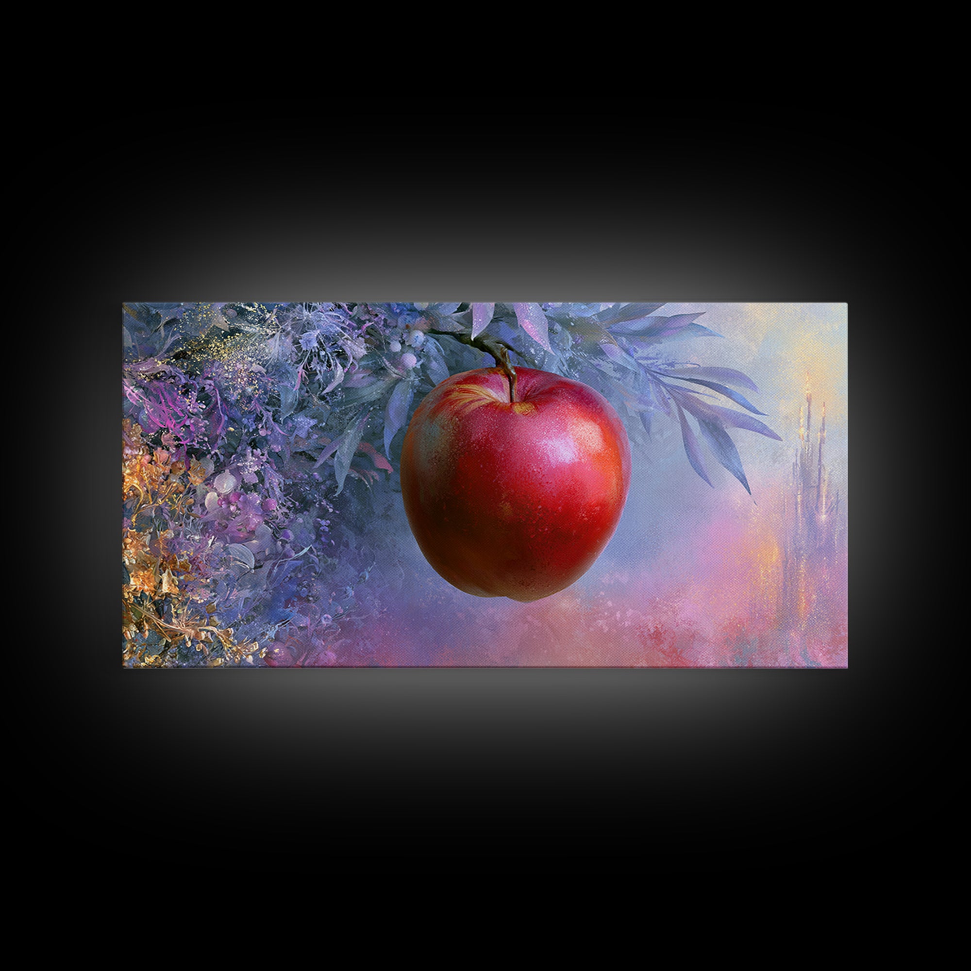 Enchanted Apple with Deep Red Shine Canvas Print, Fairy Tale Art, Original Art, Living Room Decor, Fine Art, Storybook, FTA-2x1-64