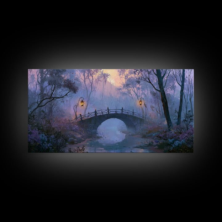 Lantern Lit Bridge Framed Canvas Print, Fairy Tale Art, Gallery Decor, Living Room Decor, Fine Art, Storybook, Wall Art, FTA-2x1-67