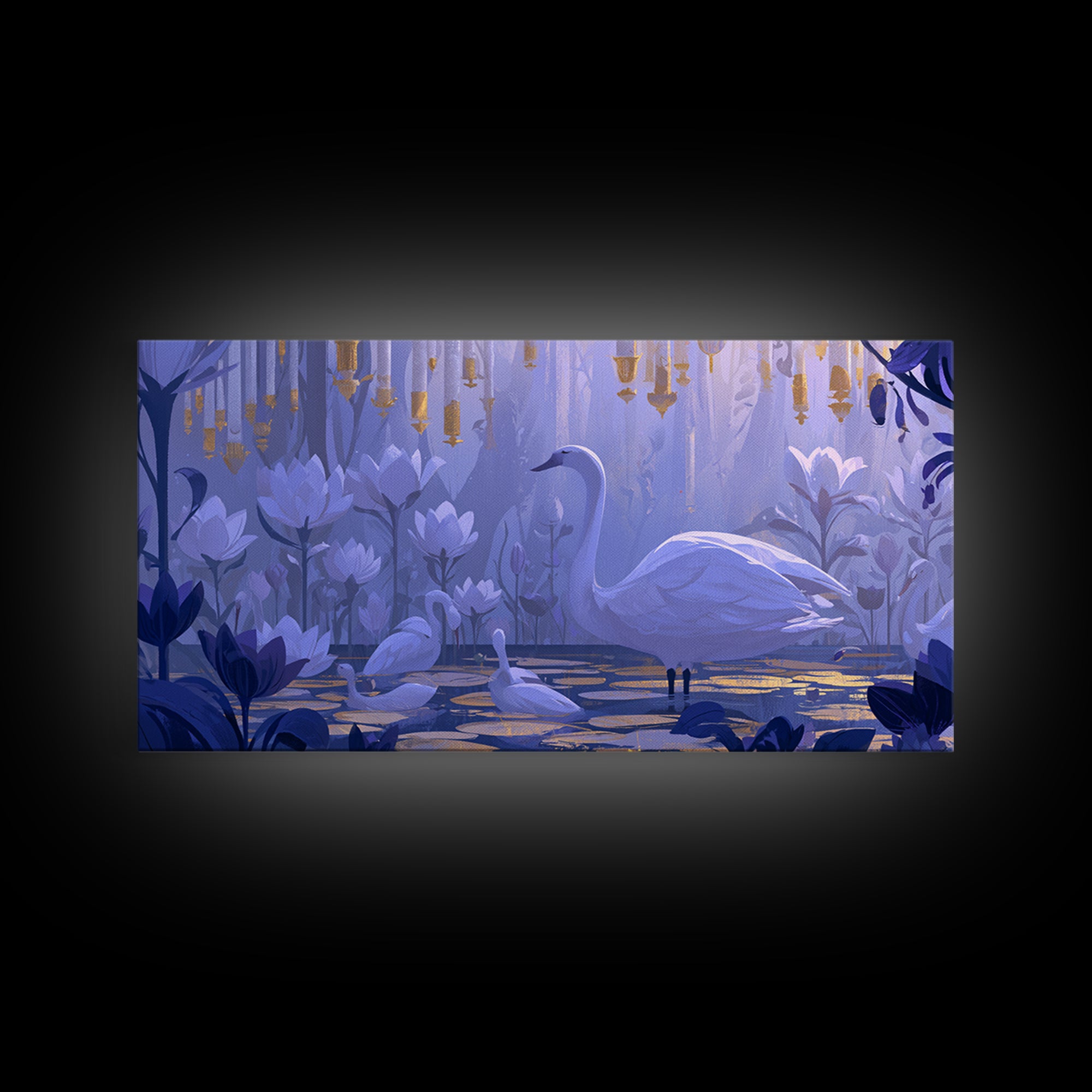 White Swan Transformation Scene Framed Canvas Print, Fairy Tale Art, Painting, Living Room Decor, Fine Art, Storybook, FTA-2x1-83