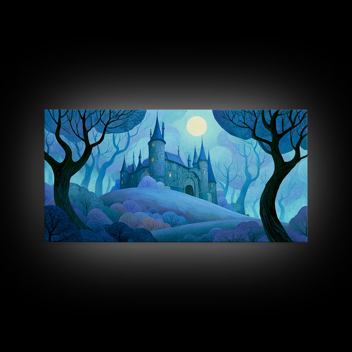 Storybook Castle on a Misty Hill Canvas Print, Fairy Tale Art, Original Art, Living Room Decor, Fine Art, Storybook, Folk Art, FTA-2x1-94