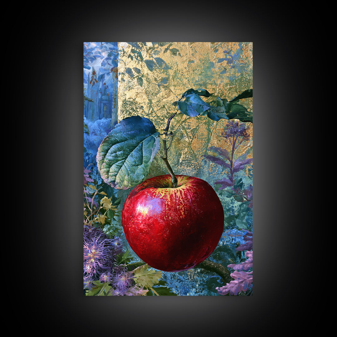 Enchanted Apple with Deep Red Shine Framed Canvas Print, Fairy Tale Art, Art Print, Living Room Decor, Fine Art, Storybook, FTA-2x3-100