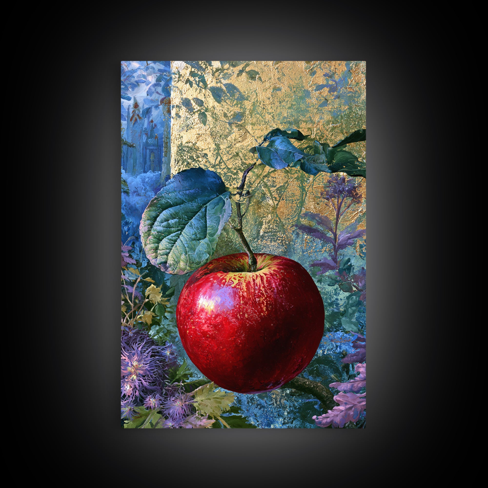 Enchanted Apple with Deep Red Shine Framed Canvas Print, Fairy Tale Art, Art Print, Living Room Decor, Fine Art, Storybook, FTA-2x3-100