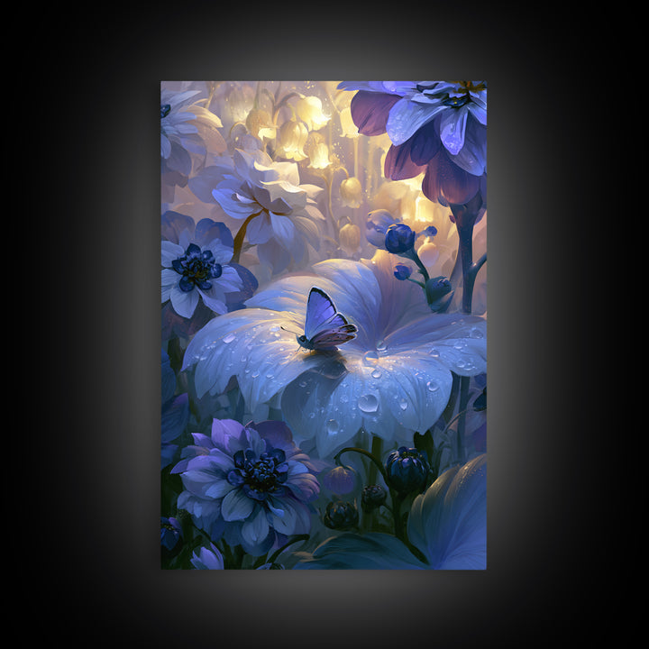 Tiny Fairy Resting on a Dew Covered Canvas Print, Fairy Tale Art, Minimalist Decor, Living Room Decor, Oil Painting, Storybook, FTA-2x3-15
