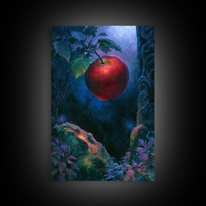 Enchanted Apple with Deep Red Shine Framed Canvas Print, Fairy Tale Art, Dark Art, Living Room Decor, Fine Art, Storybook, FTA-2x3-28