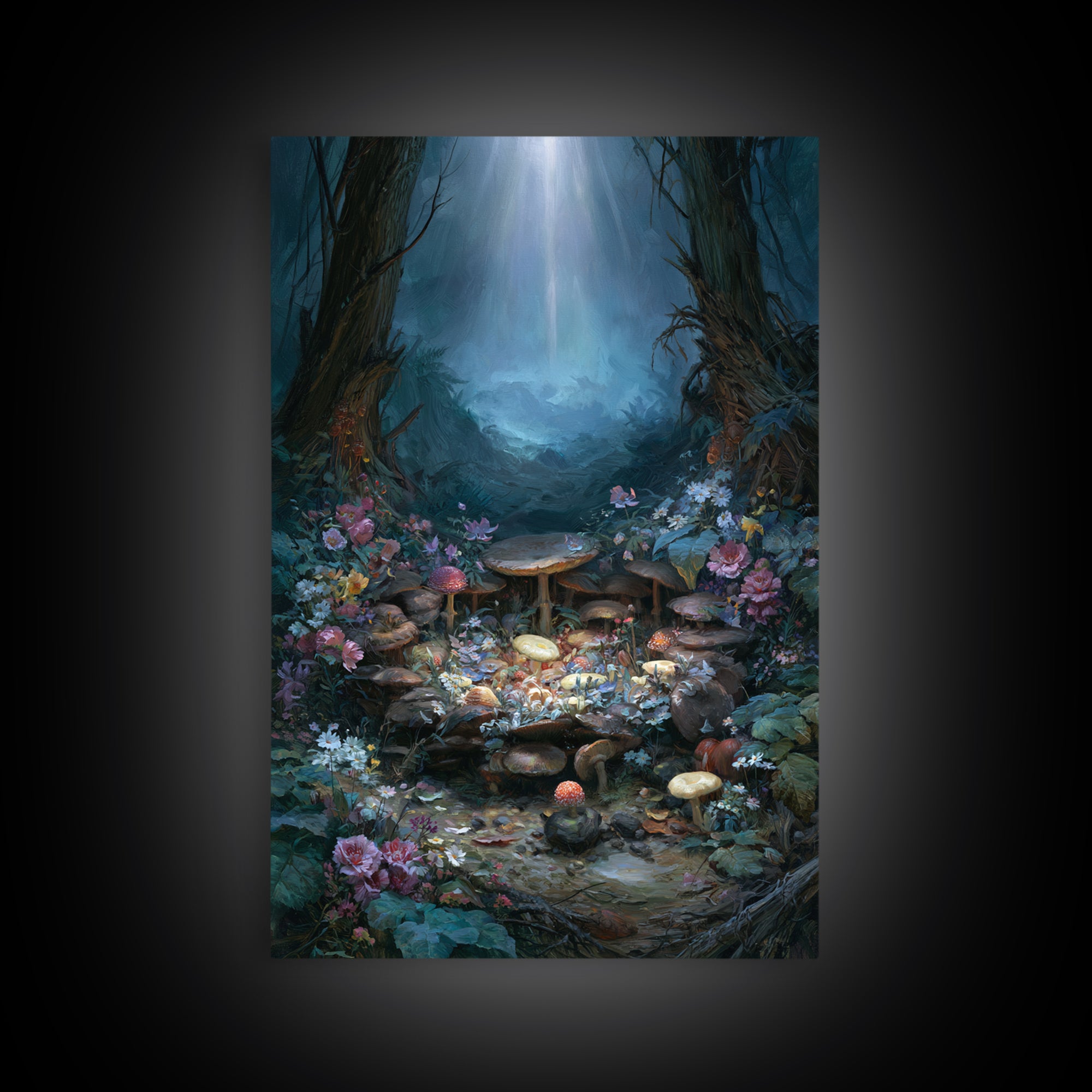 Fairy Ring of Mushrooms and Wildflowers Canvas Print, Fairy Tale Art, Nursery Wall Art, Living Room Decor, Watercolor Art, FTA-2x3-29