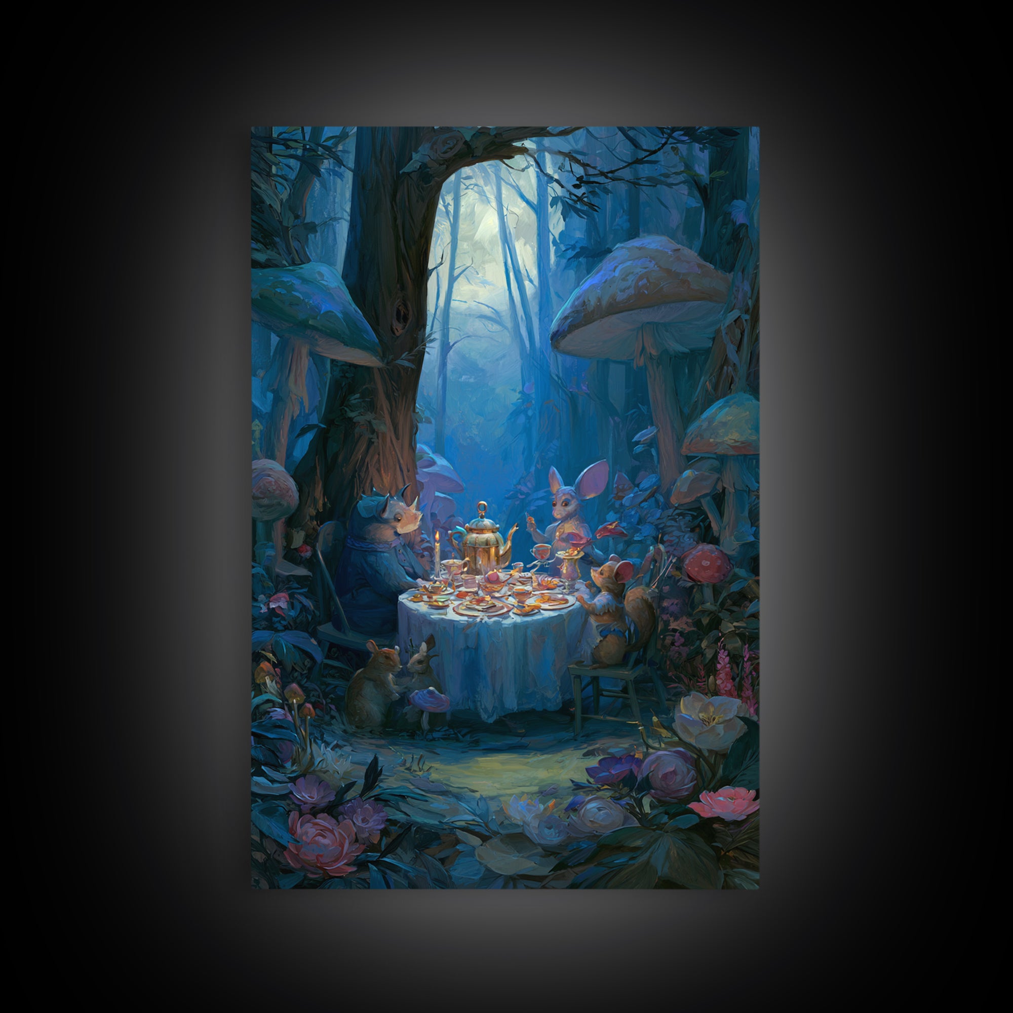 Woodland Tea Party Framed Canvas Print, Fairy Tale Art, Room Decor, Living Room Decor, Fine Art, Storybook, Original Art, FTA-2x3-3