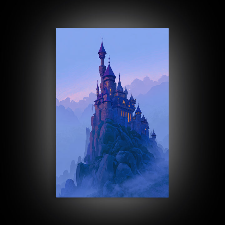 Storybook Castle on a Misty Hill Framed Canvas Print, Fairy Tale Art, Art Print, Living Room Decor, Fine Art, Storybook, FTA-2x3-34