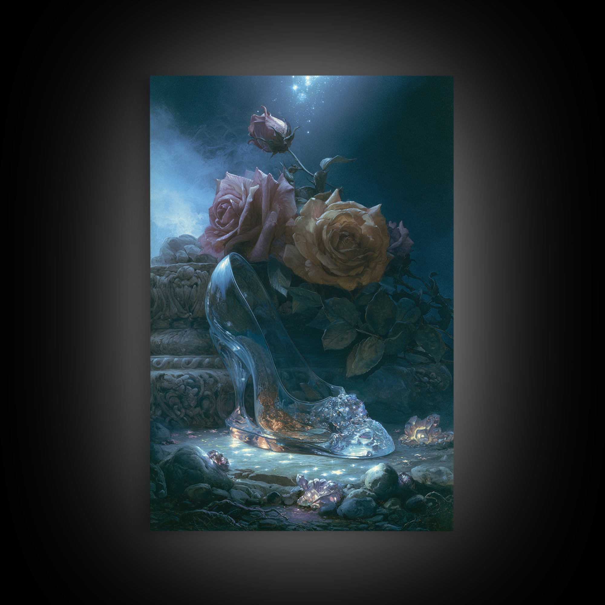 Glass Slipper Still Life Framed Canvas Print, Fairy Tale Art, Printable Wall Art, Living Room Decor, Fine Art, Storybook, FTA-2x3-38