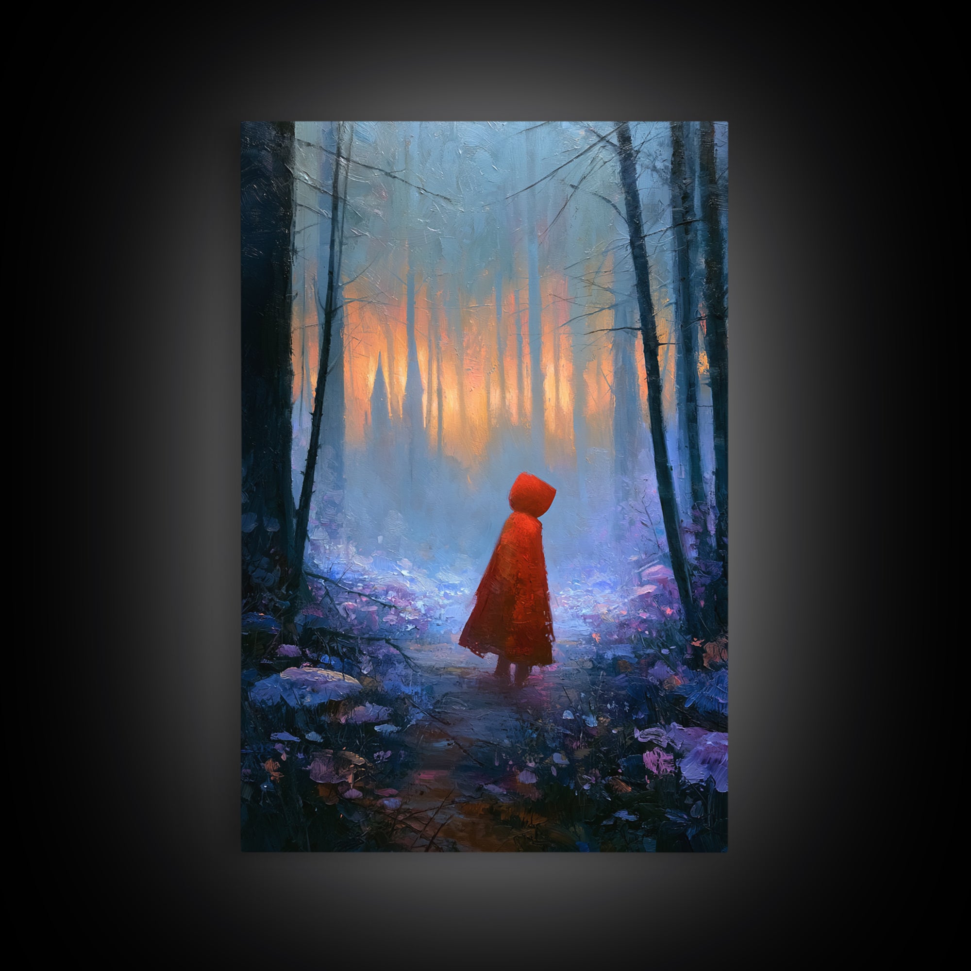 Red Cloak Figure Walking Through Dark Woods Canvas Print, Fairy Tale Art, Contemporary Art, Living Room Decor, Storybook, FTA-2x3-40