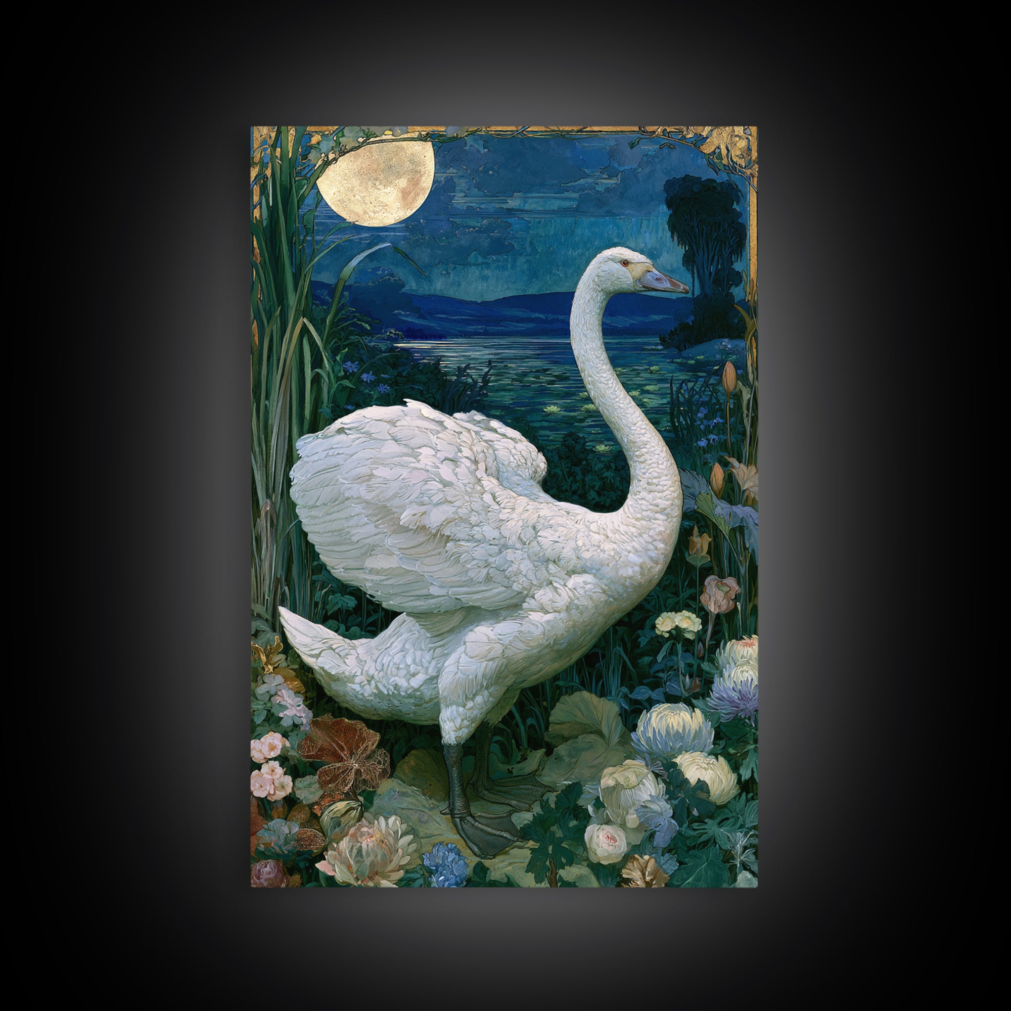White Swan Transformation Scene Framed Canvas Print, Fairy Tale Art, Abstract Art, Living Room Decor, Storybook, Kids Room Art, FTA-2x3-47
