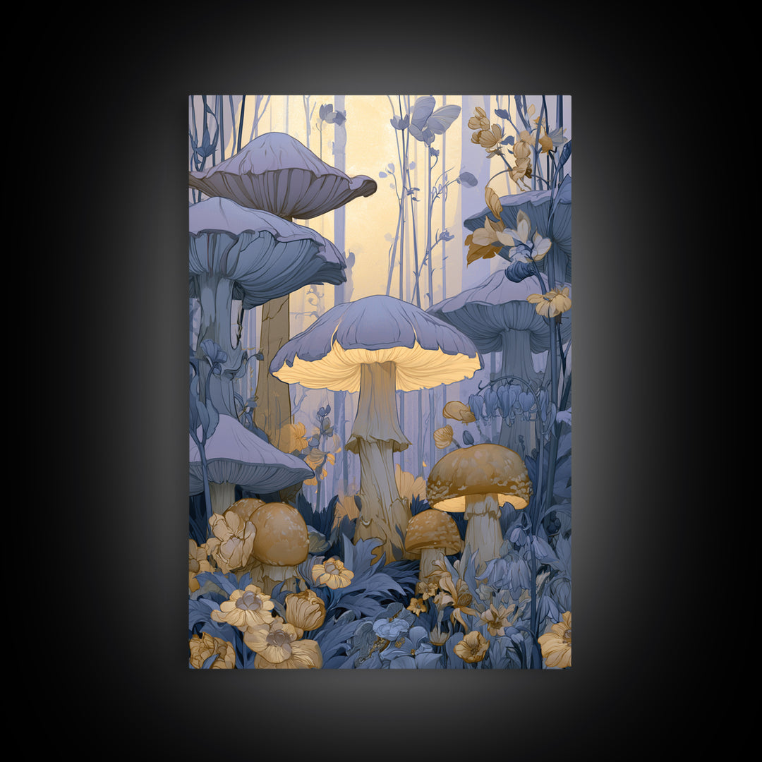 Fairy Ring of Mushrooms and Wildflowers Canvas Print, Fairy Tale Art, Nursery Wall Art, Living Room Decor, Watercolor Art, FTA-2x3-5
