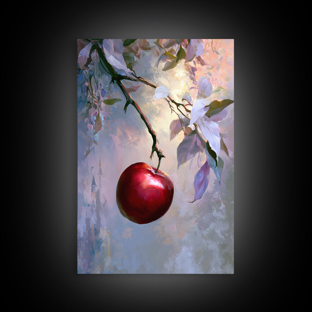 Enchanted Apple with Deep Red Shine Framed Canvas Print, Fairy Tale Art, Wall Decor, Living Room Decor, Fine Art, Storybook, FTA-2x3-52