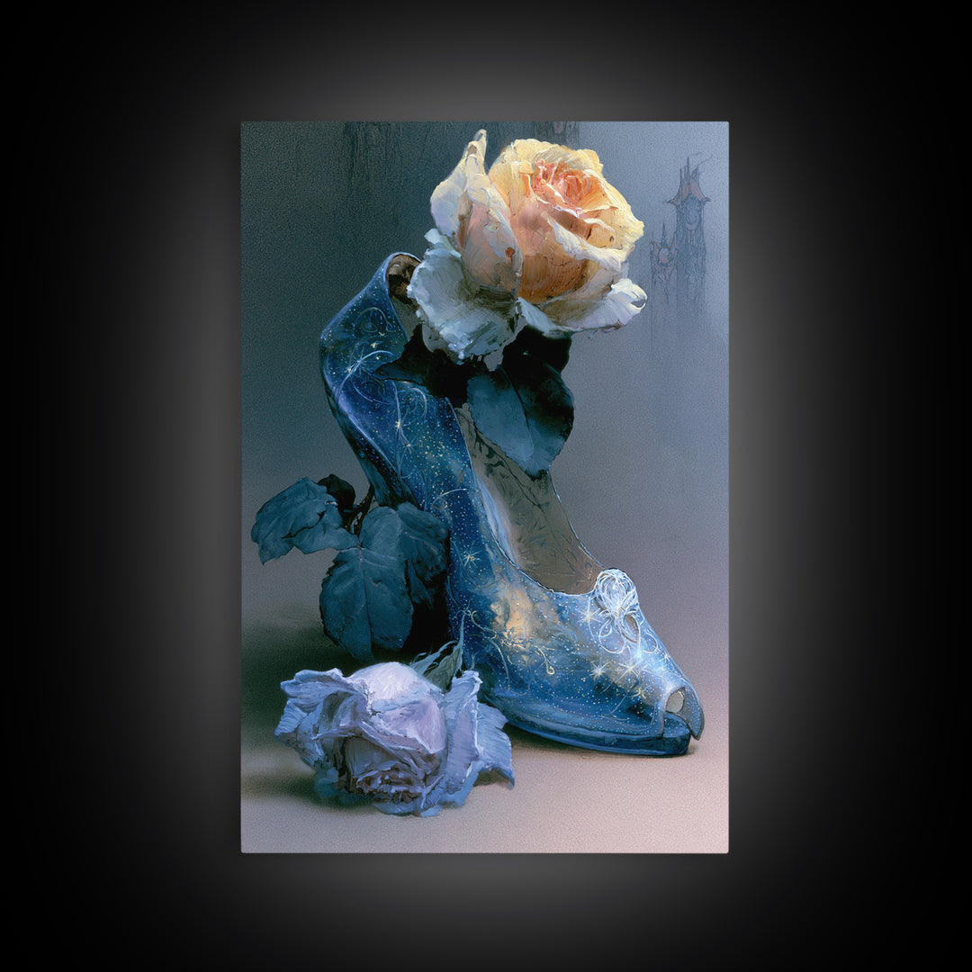 Glass Slipper Still Life Canvas Print, Fairy Tale Art, Abstract Art, Living Room Decor, Storybook, Kids Room Art, FTA-2x3-62