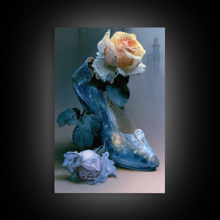 Glass Slipper Still Life Canvas Print, Fairy Tale Art, Abstract Art, Living Room Decor, Storybook, Kids Room Art, FTA-2x3-62
