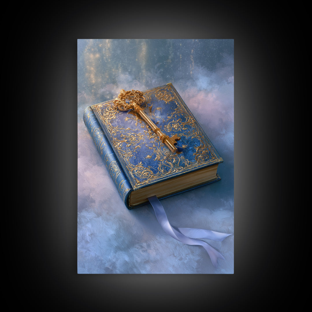 Golden Key and Enchanted Book Still Life Canvas Print, Fairy Tale Art, Nursery Art, Living Room Decor, Fine Art, Storybook, FTA-2x3-65