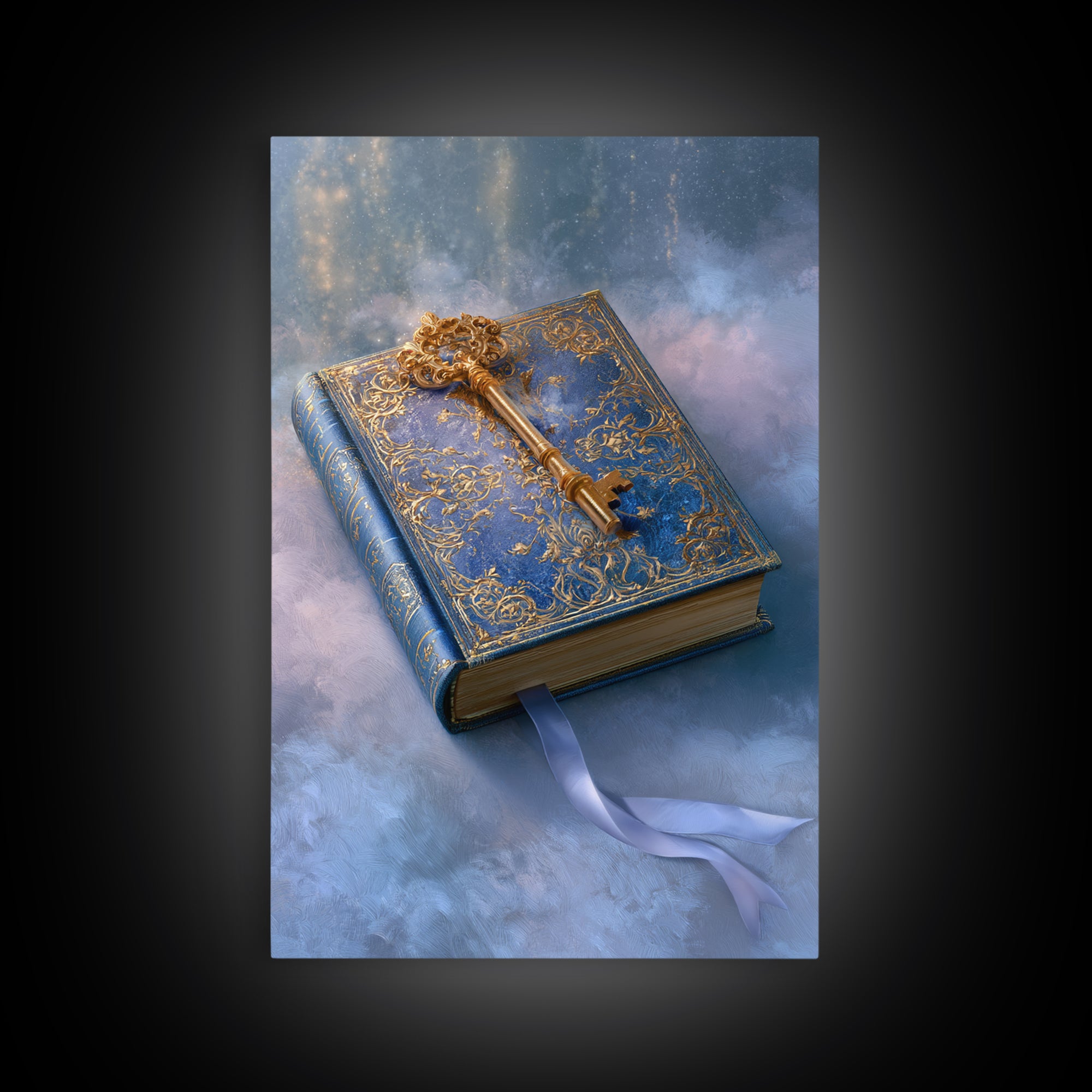 Golden Key and Enchanted Book Still Life Canvas Print, Fairy Tale Art, Nursery Art, Living Room Decor, Fine Art, Storybook, FTA-2x3-65