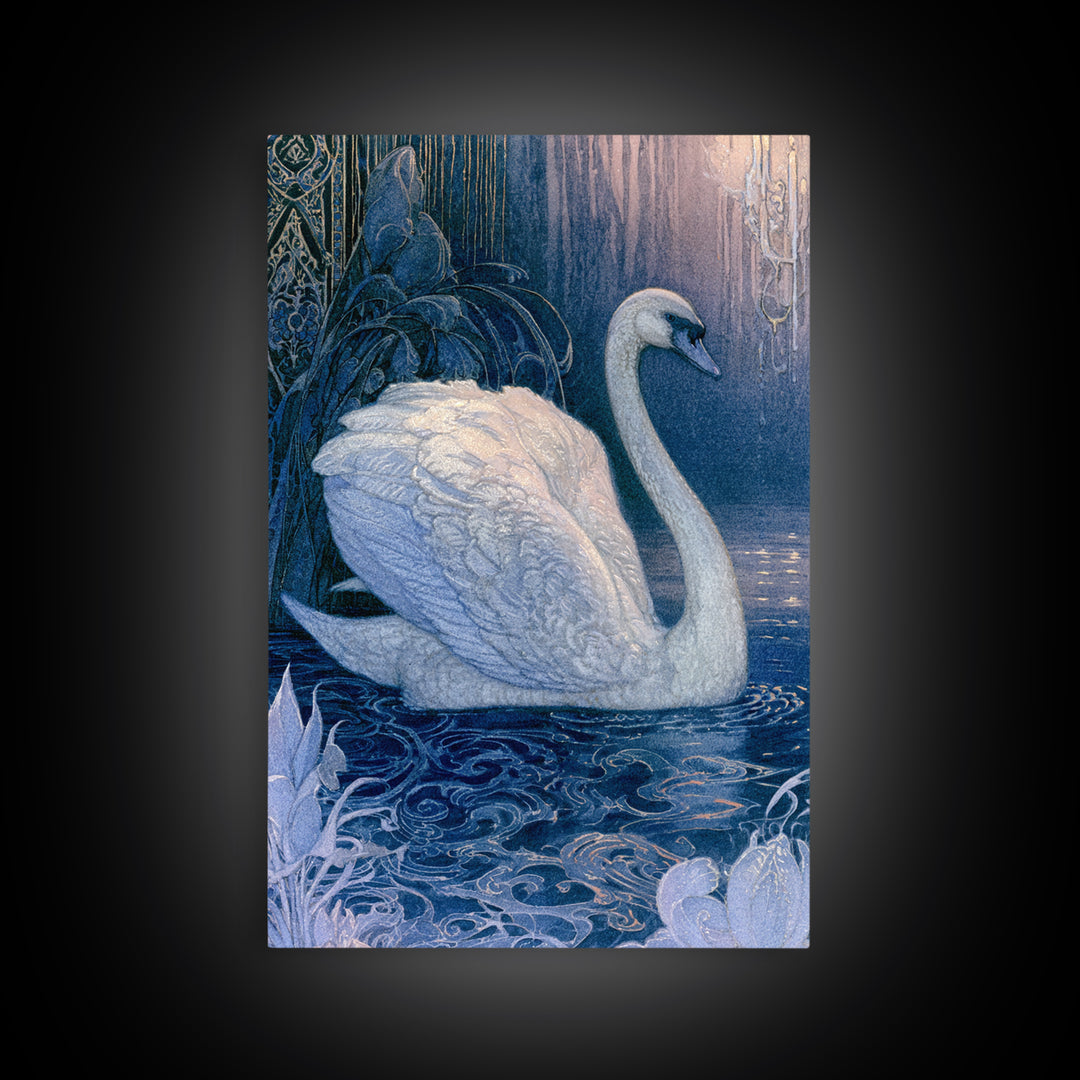White Swan Transformation Scene Canvas Print, Fairy Tale Art, Nursery Art, Living Room Decor, Storybook, Art Nouveau Print, FTA-2x3-71