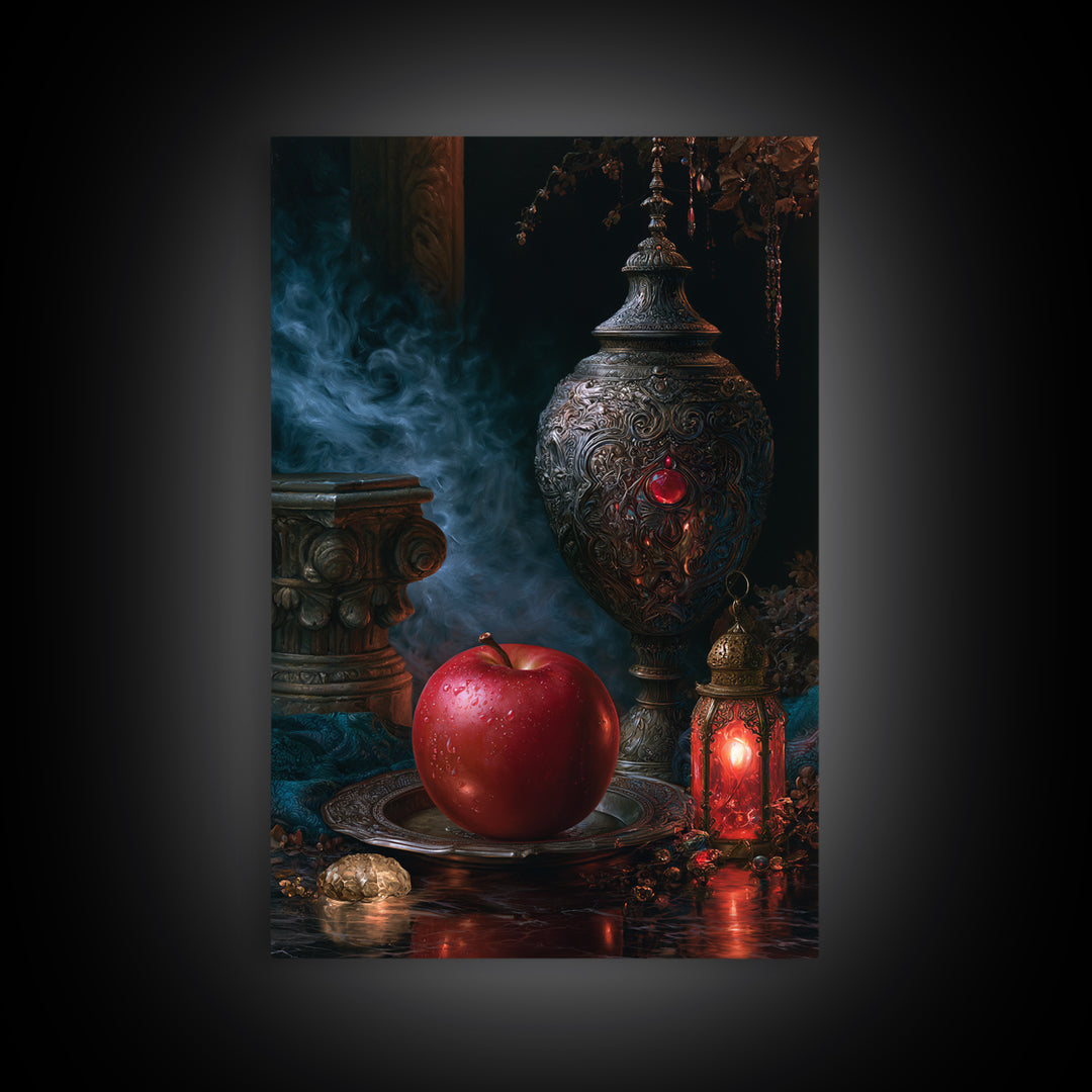 Enchanted Apple with Deep Red Shine Framed Canvas Print, Fairy Tale Art, Whimsical Wall Art, Living Room Decor, Storybook, FTA-2x3-76