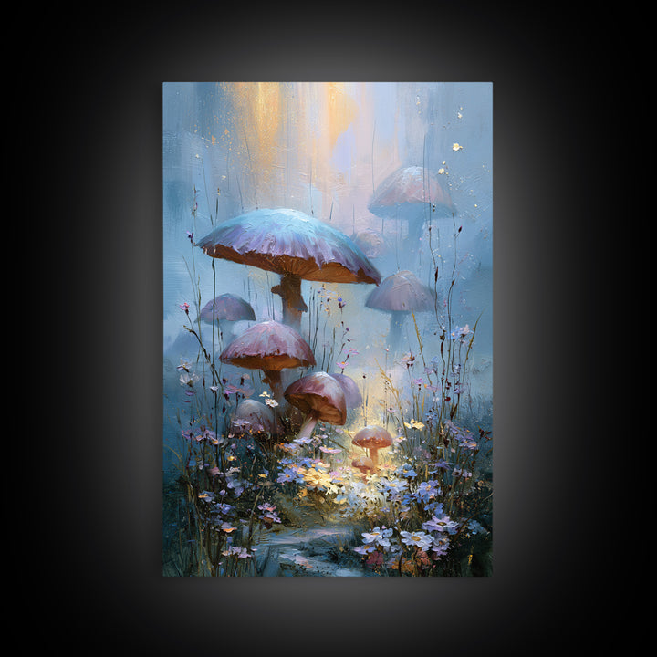 Fairy Ring of Mushrooms and Wildflowers Canvas Print, Fairy Tale Art, Folk Art, Living Room Decor, Fine Art, Storybook, FTA-2x3-77