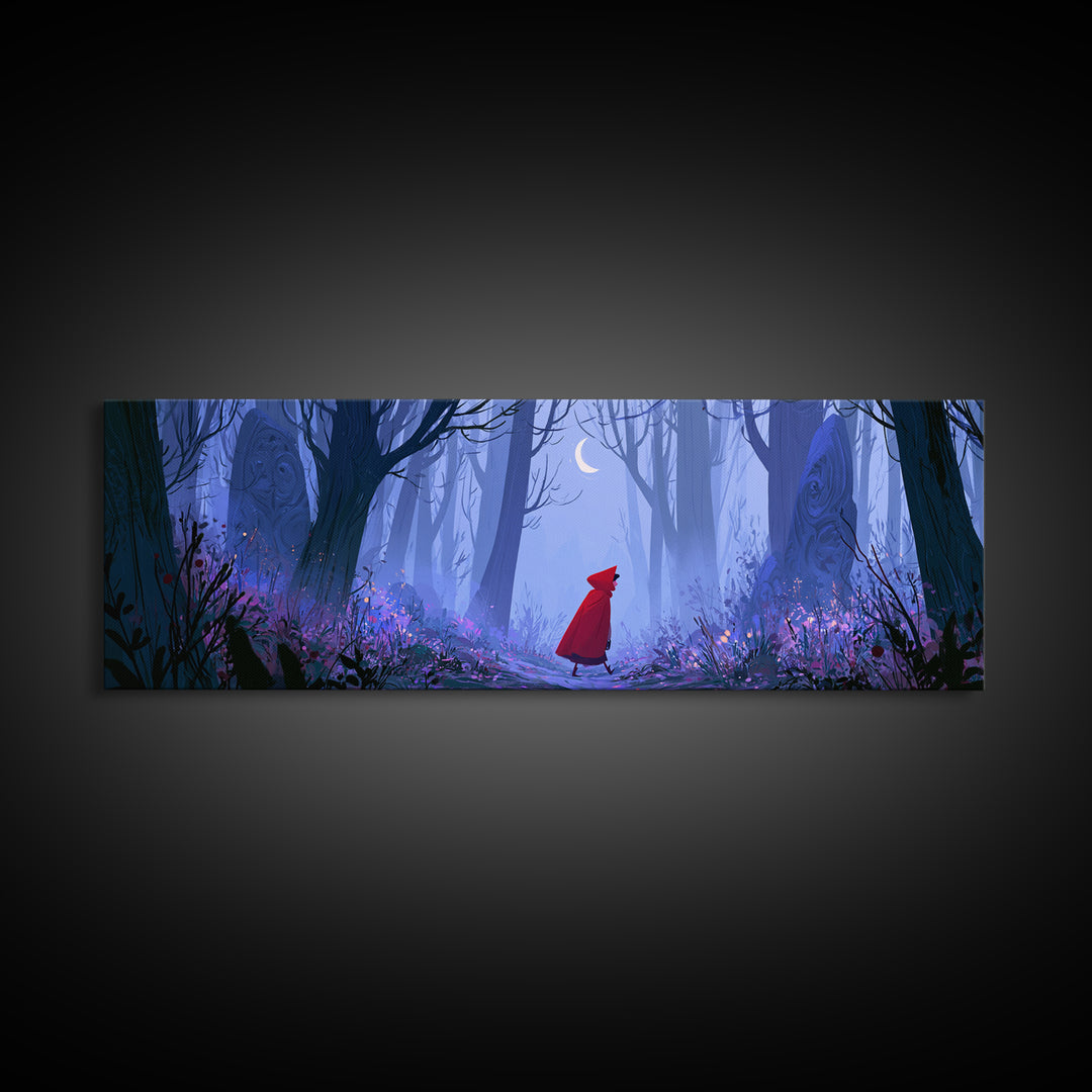 Red Cloak Figure Walking Through Dark Woods Canvas Print, Fairy Tale Art, Fairy Art, Living Room Decor, Fine Art, Storybook, FTA-3x1-24