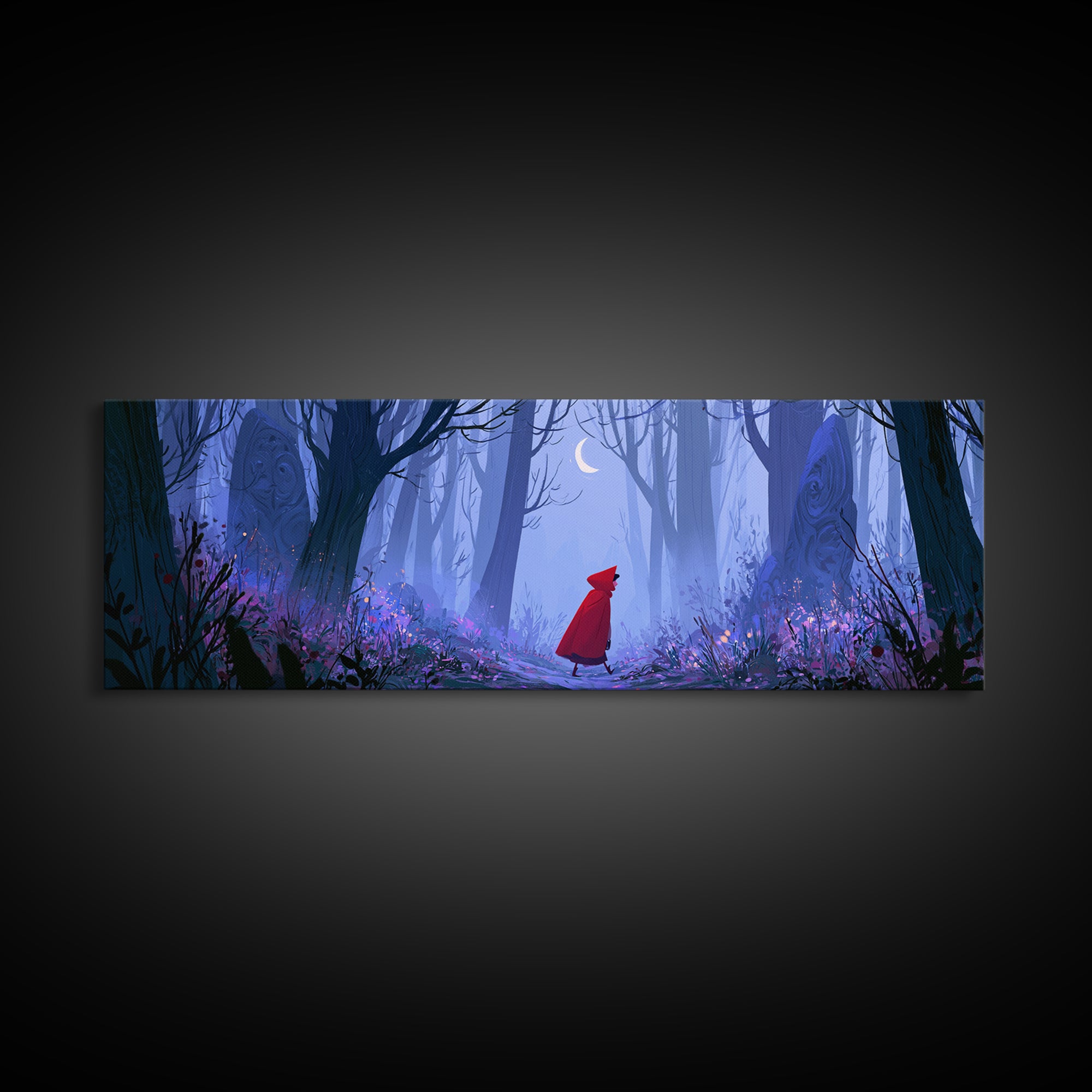 Red Cloak Figure Walking Through Dark Woods Canvas Print, Fairy Tale Art, Fairy Art, Living Room Decor, Fine Art, Storybook, FTA-3x1-24
