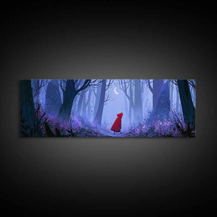 Red Cloak Figure Walking Through Dark Woods Canvas Print, Fairy Tale Art, Fairy Art, Living Room Decor, Fine Art, Storybook, FTA-3x1-24