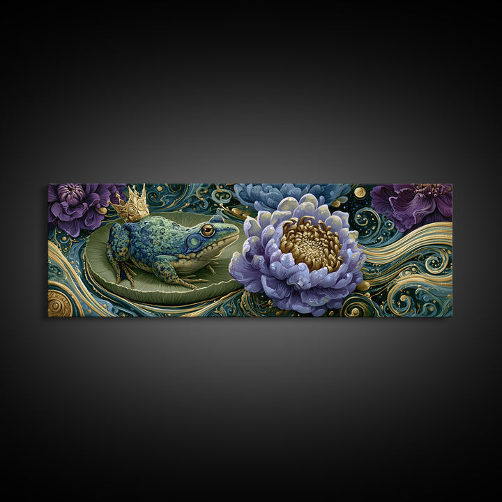 Frog Prince on a Lily Pad Canvas Print, Fairy Tale Art, Fine Art Print, Living Room Decor, Fine Art, Storybook, Painting, FTA-3x1-3