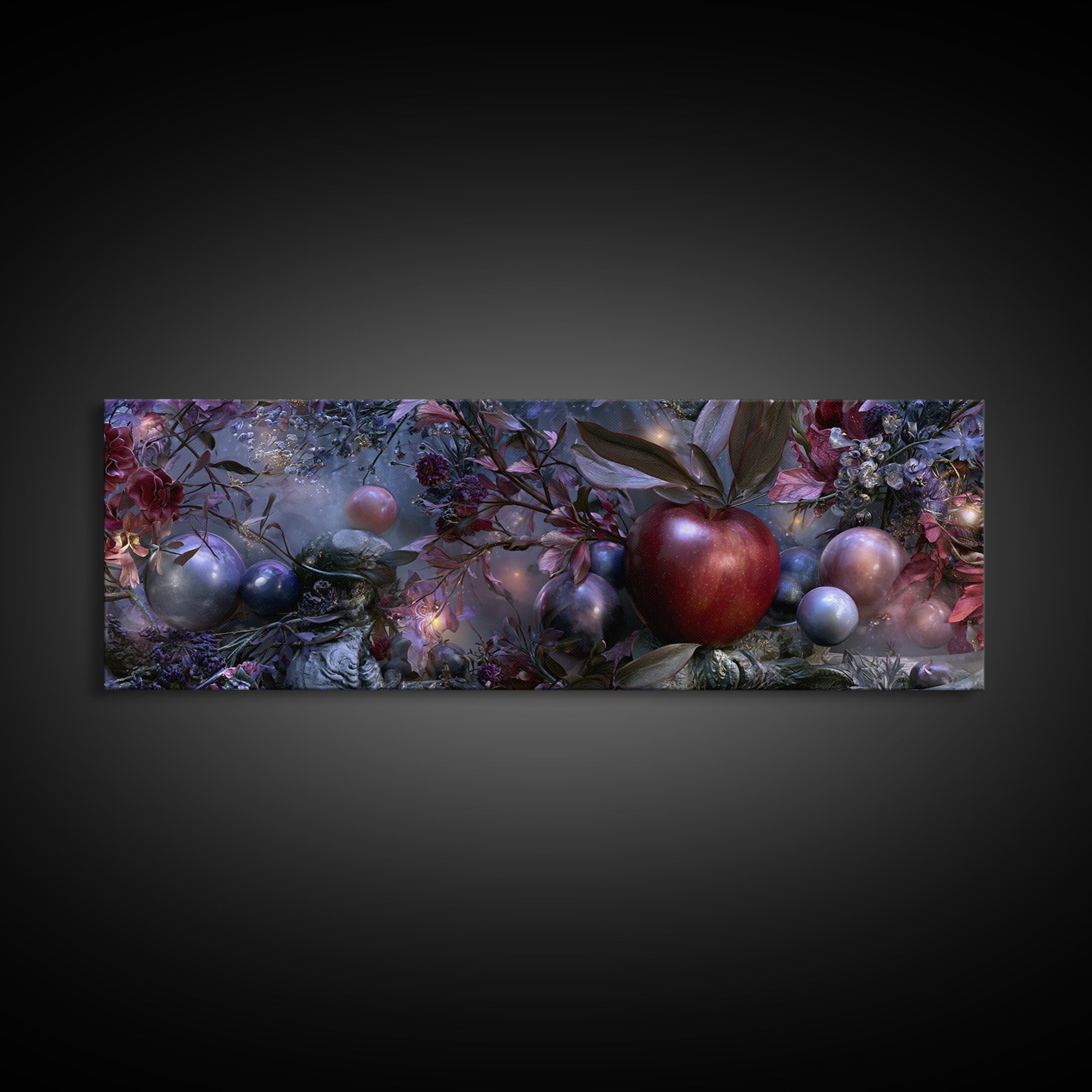 Enchanted Apple with Deep Red Shine Canvas Print, Fairy Tale Art, Gallery Decor, Living Room Decor, Fine Art, Storybook, FTA-3x1-36