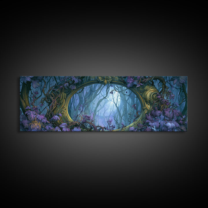 Magic Mirror Framed by Vines and Thorns Framed Canvas Print, Fairy Tale Art, Mixed Media Art, Living Room Decor, Storybook, FTA-3x1-53