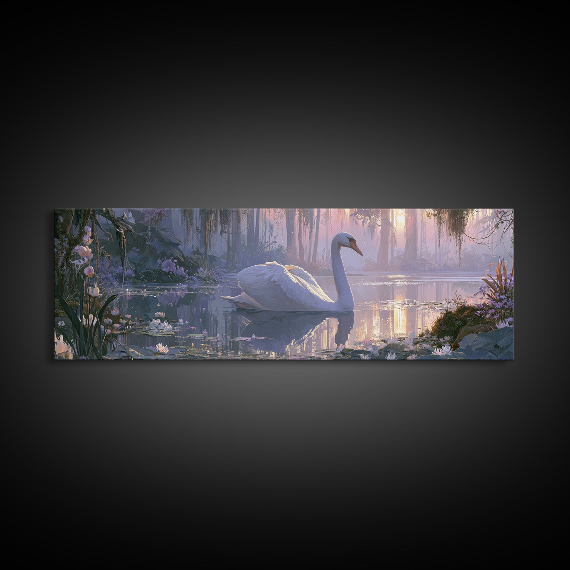 White Swan Transformation Scene Framed Canvas Print, Fairy Tale Art, Painting, Living Room Decor, Fine Art, Storybook, FTA-3x1-55