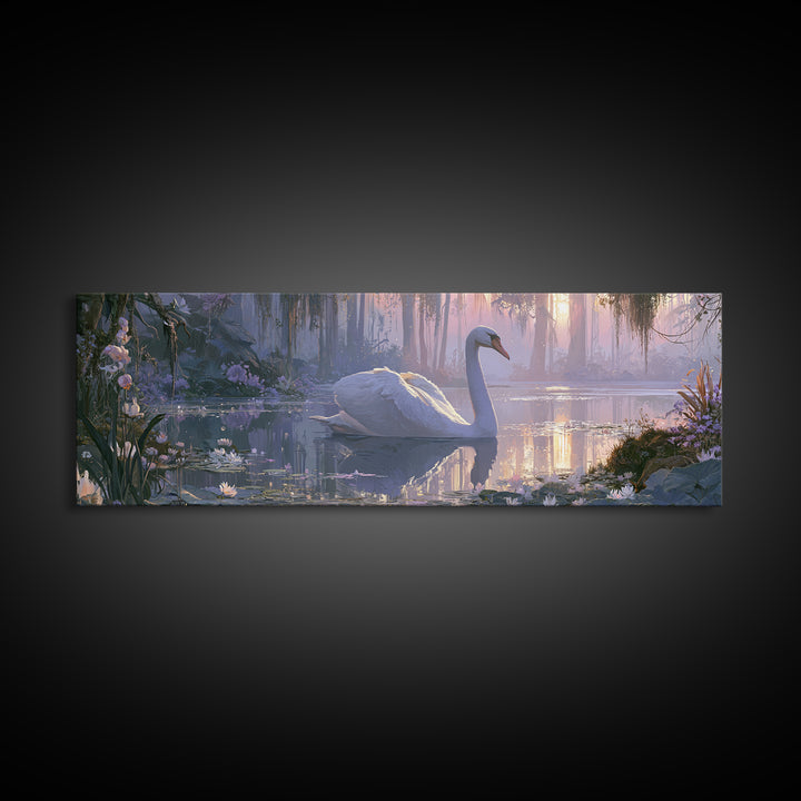 White Swan Transformation Scene Framed Canvas Print, Fairy Tale Art, Painting, Living Room Decor, Fine Art, Storybook, FTA-3x1-55