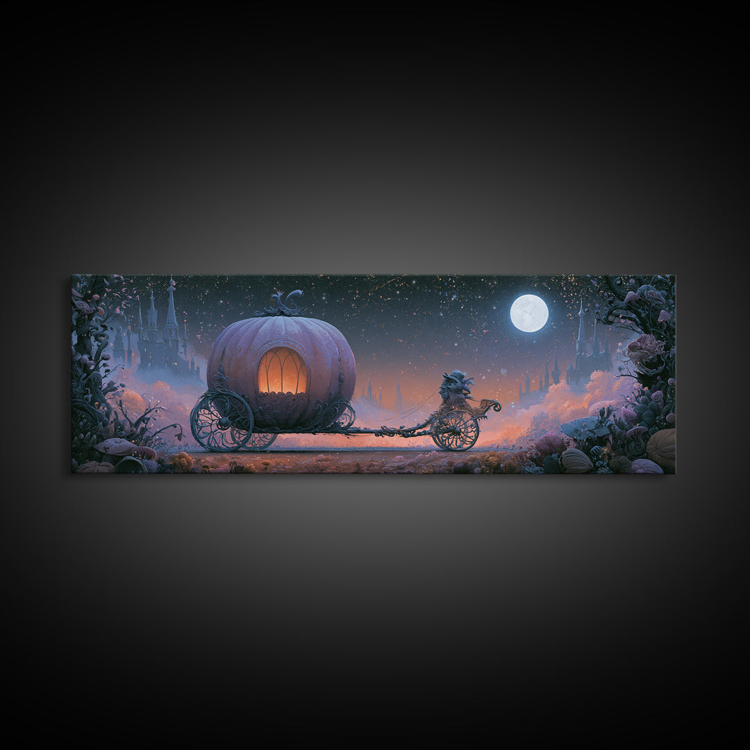 Pumpkin Carriage under Midnight Sky Canvas Print, Fairy Tale Art, Kids Room Art, Living Room Decor, Fine Art, Storybook, FTA-3x1-8