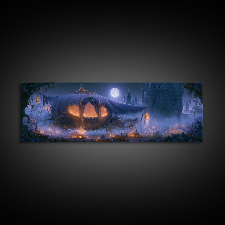 Pumpkin Carriage under Midnight Sky Canvas Print, Fairy Tale Art, Art Prints, Living Room Decor, Fine Art, Storybook, FTA-3x1-80
