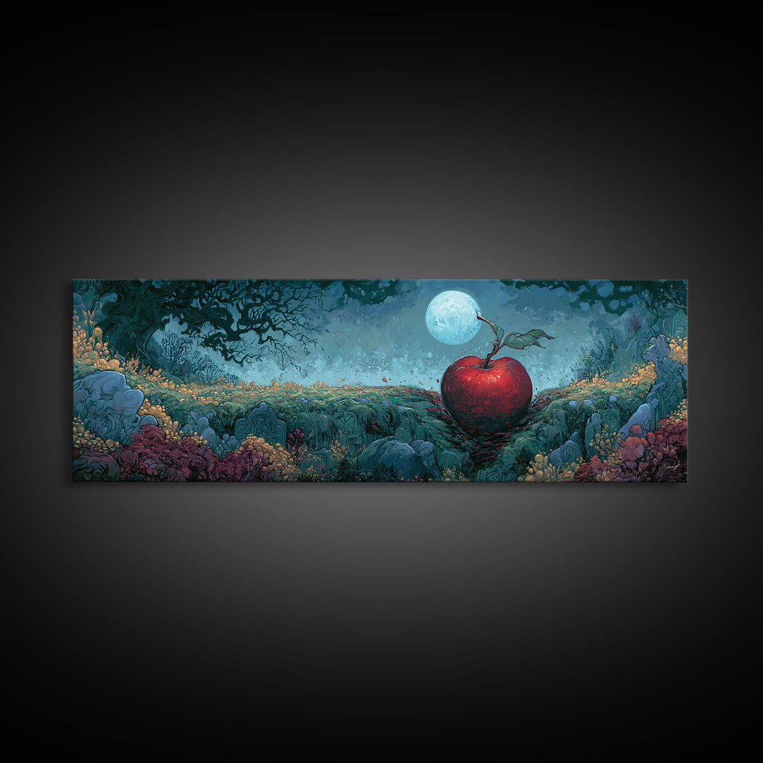 Enchanted Apple with Deep Red Shine Framed Canvas Print, Fairy Tale Art, Art Print, Living Room Decor, Fine Art, Storybook, FTA-3x1-84
