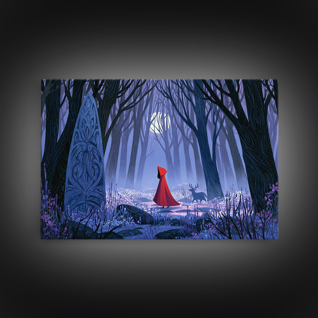 Red Cloak Figure Walking Through Dark Woods Canvas Print, Fairy Tale Art, Dark Art, Living Room Decor, Fine Art, Storybook, FTA-3x2-12