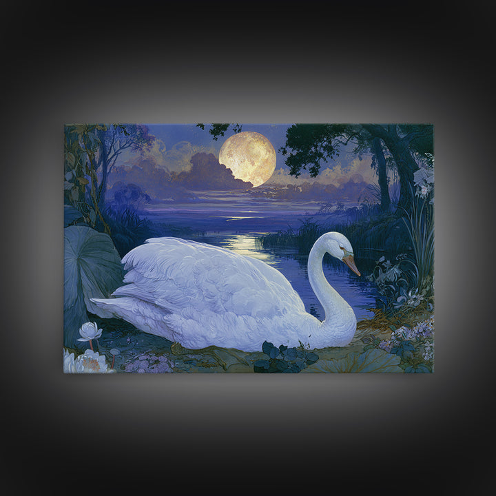 White Swan Transformation Scene Framed Canvas Print, Fairy Tale Art, Statement Artwork, Living Room Decor, Fine Art, Storybook, FTA-3x2-19