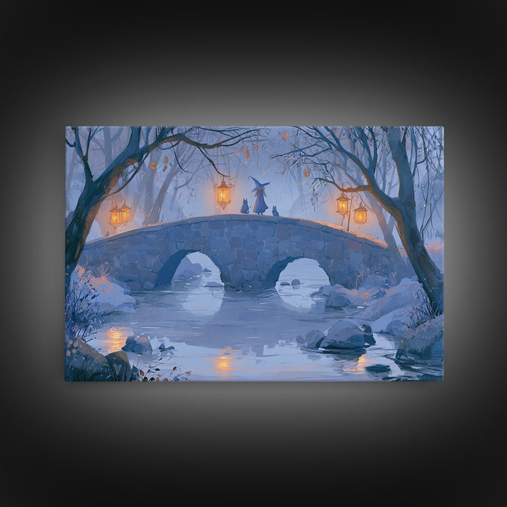 Lantern Lit Bridge Framed Canvas Print, Fairy Tale Art, Gallery Decor, Living Room Decor, Fine Art, Storybook, Wall Art, FTA-3x2-27