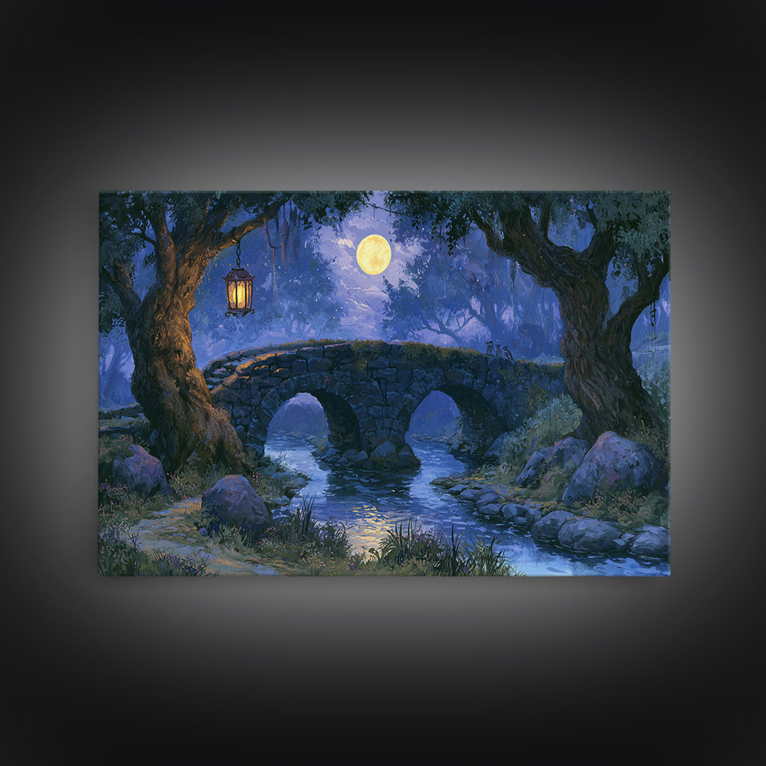Lantern Lit Bridge Canvas Print, Fairy Tale Art, Whimsical Wall Art, Living Room Decor, Fine Art, Storybook, Luxury Decor, FTA-3x2-3