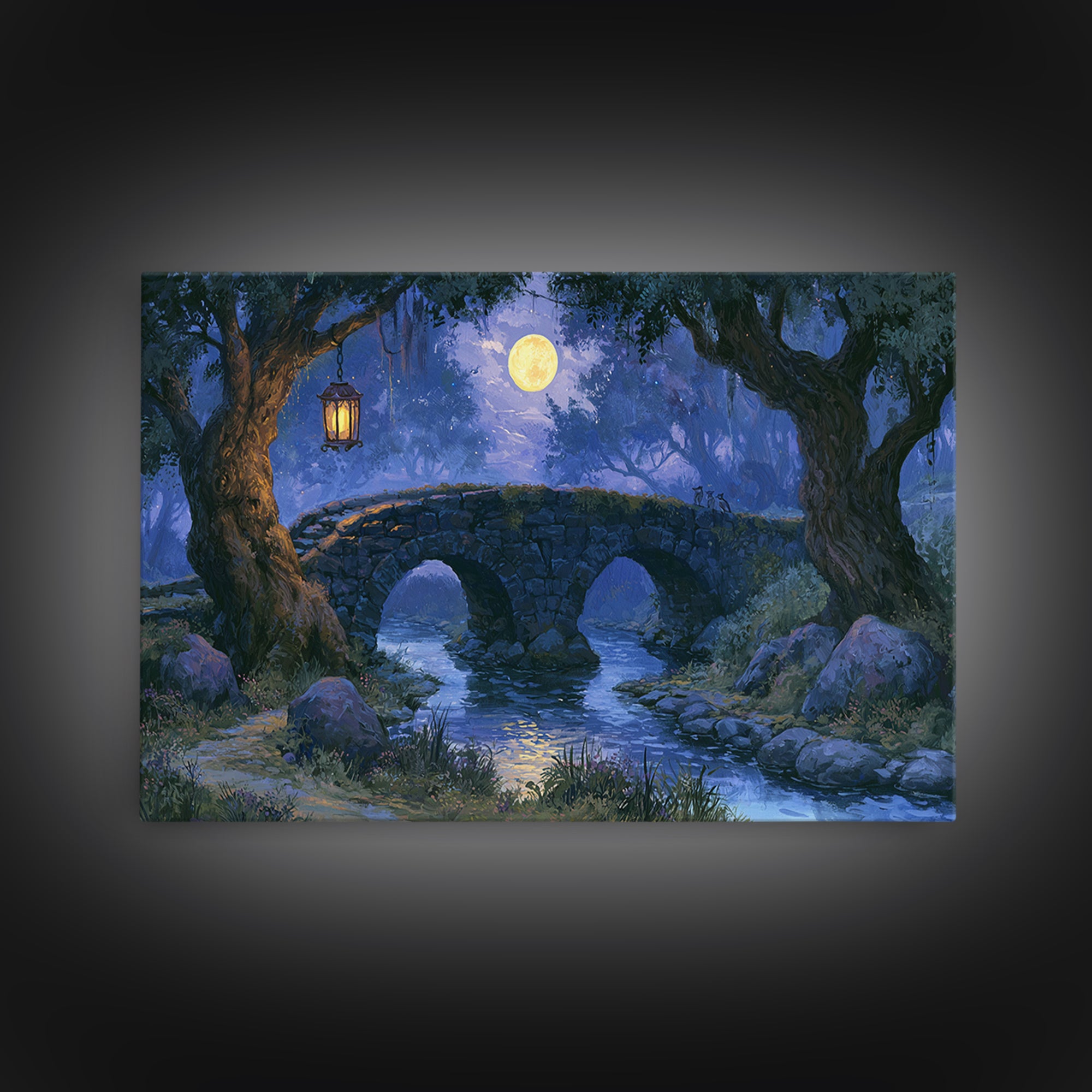 Lantern Lit Bridge Canvas Print, Fairy Tale Art, Whimsical Wall Art, Living Room Decor, Fine Art, Storybook, Luxury Decor, FTA-3x2-3