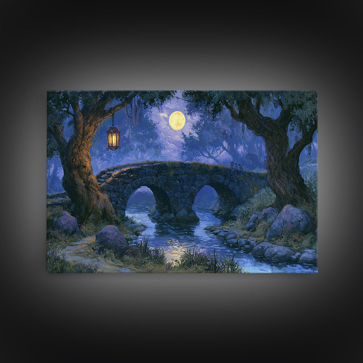 Lantern Lit Bridge Canvas Print, Fairy Tale Art, Whimsical Wall Art, Living Room Decor, Fine Art, Storybook, Luxury Decor, FTA-3x2-3