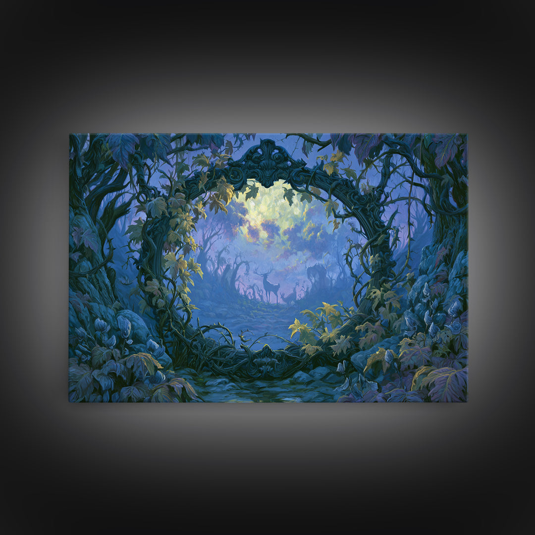 Magic Mirror Framed by Vines and Thorns Canvas Print, Fairy Tale Art, Art Nouveau Print, Living Room Decor, Storybook, FTA-3x2-41