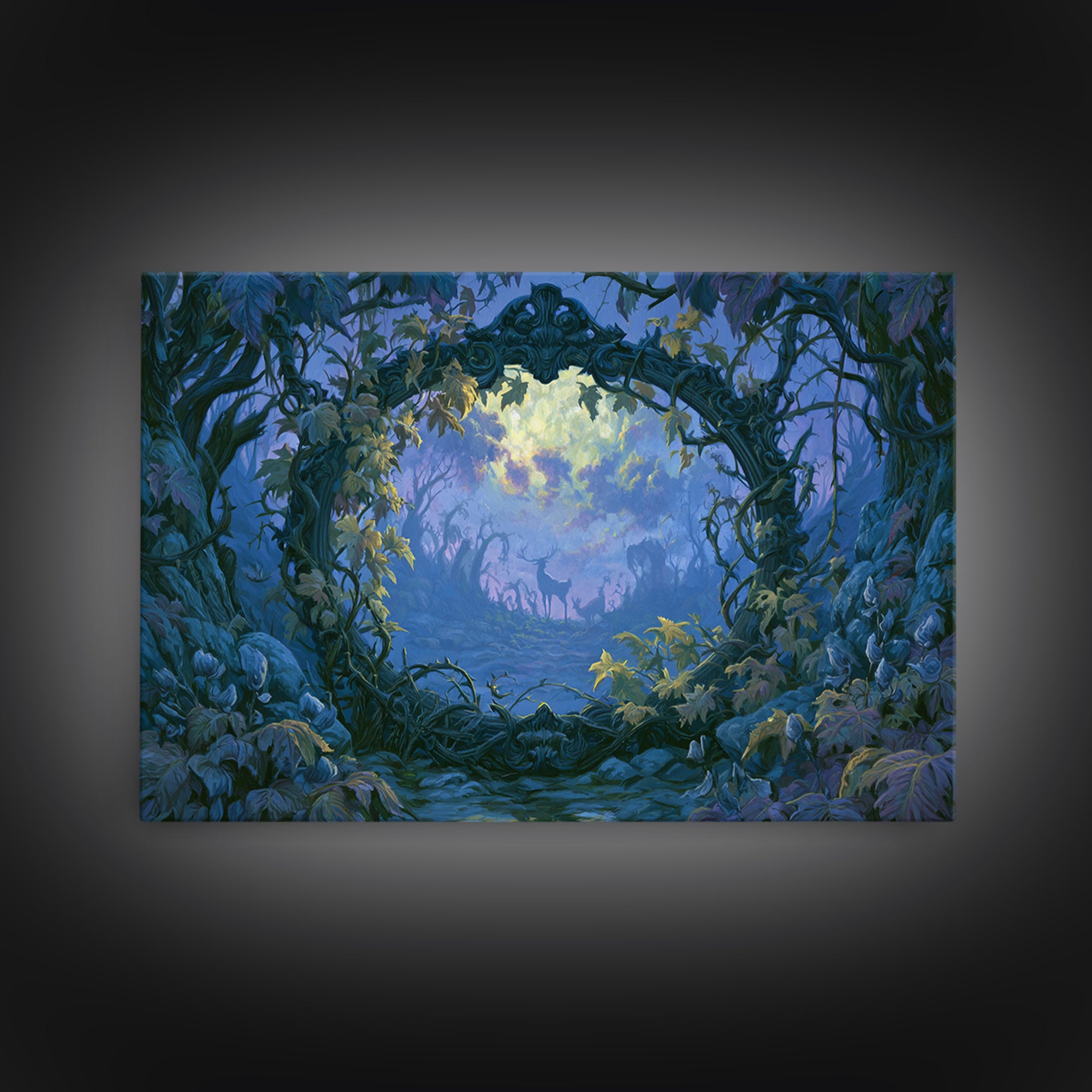Magic Mirror Framed by Vines and Thorns Canvas Print, Fairy Tale Art, Art Nouveau Print, Living Room Decor, Storybook, FTA-3x2-41