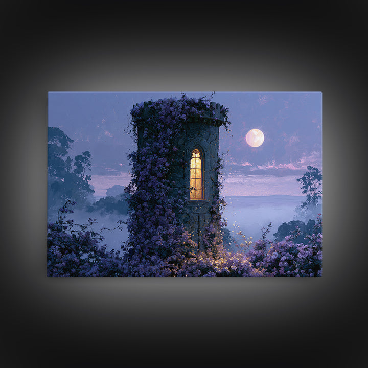 Rose Covered Tower Framed Canvas Print, Fairy Tale Art, Folk Art, Living Room Decor, Fine Art, Storybook, Modern Decor, FTA-3x2-46