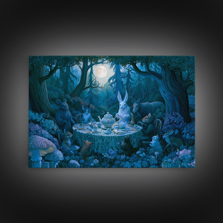Woodland Tea Party Framed Canvas Print, Fairy Tale Art, Art Deco, Living Room Decor, Oil Painting, Storybook, Whimsical Art, FTA-3x2-47