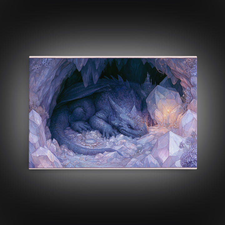 Sleeping Dragon in a Cave of Crystals Canvas Print, Fairy Tale Art, Kids Room Decor, Living Room Decor, Abstract Art, Storybook, FTA-3x2-52