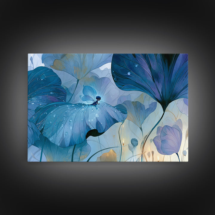 Tiny Fairy Resting on a Dew Covered Framed Canvas Print, Fairy Tale Art, Art Deco, Living Room Decor, Fine Art, Storybook, FTA-3x2-59