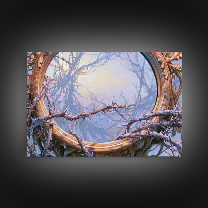 Magic Mirror Framed by Vines and Thorns Canvas Print, Fairy Tale Art, Art Nouveau Print, Living Room Decor, Storybook, FTA-3x2-65