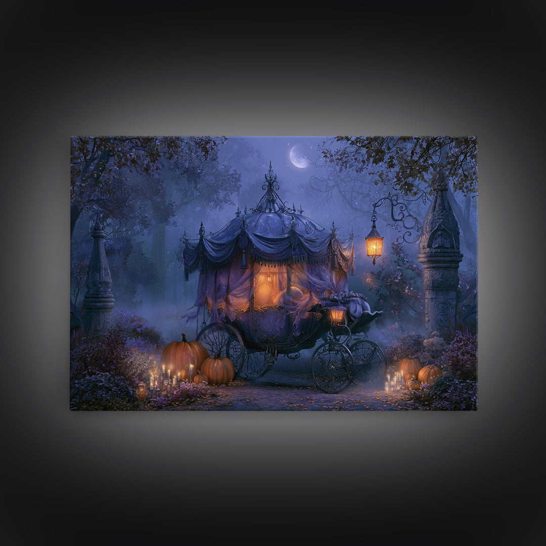 Pumpkin Carriage under Midnight Sky Canvas Print, Fairy Tale Art, Minimalist Decor, Living Room Decor, Fine Art, Storybook, FTA-3x2-68